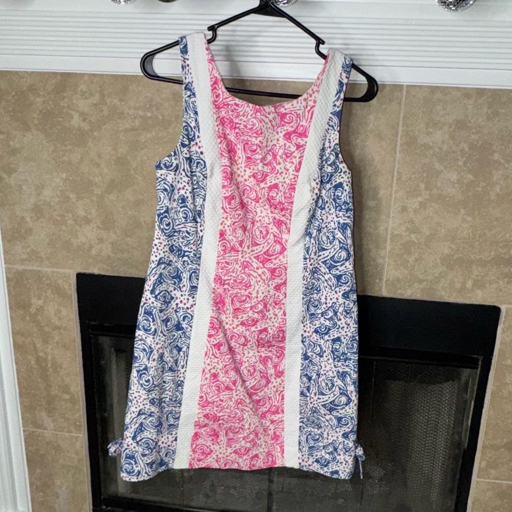 Lilly Pulitzer Delia Indigo Star Crush Print Dobby Shift Dress Size 8 EUC